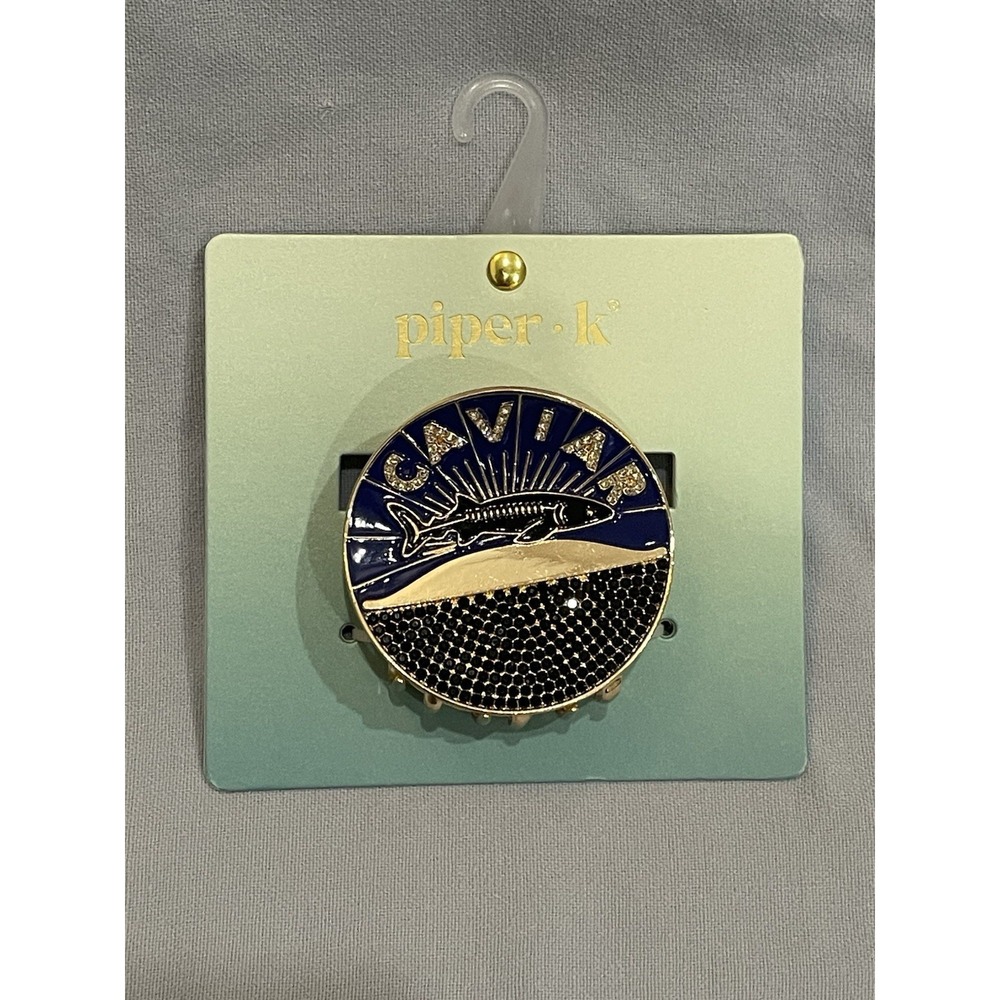 NEW Piper K - Gold Colored Metal Hair Clip w/ Rhinestones - Round Caviar Tin